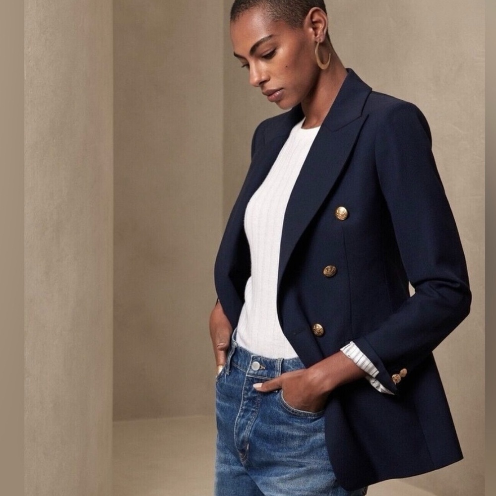 Banana Republic Double Breasted Navy Blazer Jacket Gold Buttons NWT 14